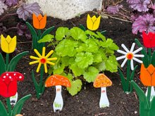Small Colorful Mushroom Plant Stake Set - 4 Pieces - Fused Glass Garden Art