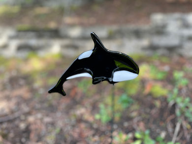 Orca Whale Plant Stake - Fused Glass Garden Art