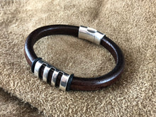 Leather Bracelet with Short Antique Silver Ladder Slider