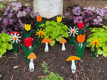 Small Colorful Yellow Mushroom Plant Stake - Fused Glass Garden Art