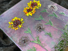 Fused Glass Art/Sun Catcher Mounted on Hickory Wood Stand - "Flower Garden"