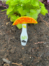 Small Colorful Yellow Mushroom Plant Stake - Fused Glass Garden Art
