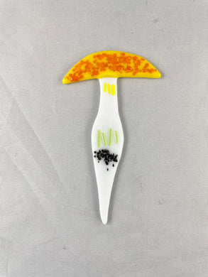 Small Colorful Yellow Mushroom Plant Stake - Fused Glass Garden Art