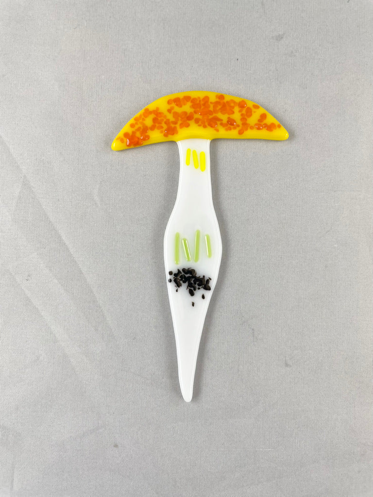 Small Colorful Yellow Mushroom Plant Stake - Fused Glass Garden Art
