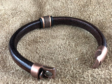 Distressed Brown Leather Bracelet with Large Dotted Copper Slider