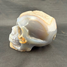 Carved Agate Skull with Crystal Filled Cavity - 810 grams