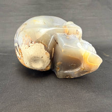 Carved Agate Skull with Crystal Filled Cavity - 810 grams