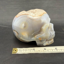 Carved Agate Skull with Crystal Filled Cavity - 810 grams