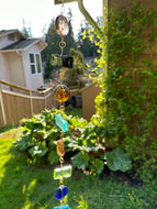 “Shimmering Sunrise” Hanging Glass Garden Sculpture – Iridescent Glass Garland – Handmade Outdoor Hanging Décor (PNW Made)