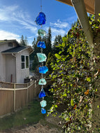 “Gleaming Glass” Hanging Glass Cullet Garden Sculpture – Blue Slag Glass Garland – Handmade Outdoor Hanging Decor (PNW Made)
