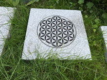 Nature-Inspired Sand Carved Granite Stepping Stone | 12"x12" Outdoor Garden Art | PNW Tribal Sun, Chrysanthemum, Compass Rose, Seed of Life