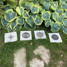 Nature-Inspired Sand Carved Granite Stepping Stone | 12"x12" Outdoor Garden Art | PNW Tribal Sun, Chrysanthemum, Compass Rose, Seed of Life