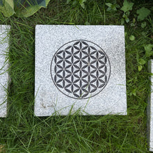 Nature-Inspired Sand Carved Granite Stepping Stone | 12"x12" Outdoor Garden Art | PNW Tribal Sun, Chrysanthemum, Compass Rose, Seed of Life