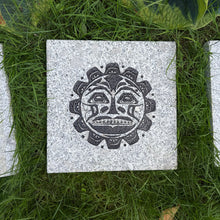 Nature-Inspired Sand Carved Granite Stepping Stone | 12"x12" Outdoor Garden Art | PNW Tribal Sun, Chrysanthemum, Compass Rose, Seed of Life
