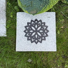 Nature-Inspired Sand Carved Granite Stepping Stone | 12"x12" Outdoor Garden Art | PNW Tribal Sun, Chrysanthemum, Compass Rose, Seed of Life