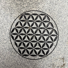 Nature-Inspired Sand Carved Granite Stepping Stone | 12"x12" Outdoor Garden Art | PNW Tribal Sun, Chrysanthemum, Compass Rose, Seed of Life