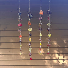 “Gleaming Glass - Sunrise” Hanging Glass Cullet Garden Sculpture – Blue Slag Glass Garland – Handmade Outdoor Hanging Decor (PNW Made)