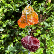 “Gleaming Glass - Sunrise” Hanging Glass Cullet Garden Sculpture – Blue Slag Glass Garland – Handmade Outdoor Hanging Decor (PNW Made)