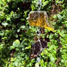 “Gleaming Glass - Sunrise” Hanging Glass Cullet Garden Sculpture – Blue Slag Glass Garland – Handmade Outdoor Hanging Decor (PNW Made)
