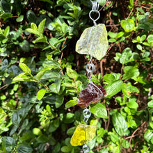 “Gleaming Glass - Sunrise” Hanging Glass Cullet Garden Sculpture – Blue Slag Glass Garland – Handmade Outdoor Hanging Decor (PNW Made)