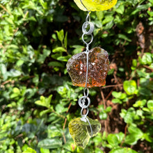 “Gleaming Glass - Sunrise” Hanging Glass Cullet Garden Sculpture – Blue Slag Glass Garland – Handmade Outdoor Hanging Decor (PNW Made)