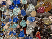 “Gleaming Glass - Sunrise” Hanging Glass Cullet Garden Sculpture – Blue Slag Glass Garland – Handmade Outdoor Hanging Decor (PNW Made)