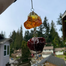 “Gleaming Glass - Sunrise” Hanging Glass Cullet Garden Sculpture – Blue Slag Glass Garland – Handmade Outdoor Hanging Decor (PNW Made)