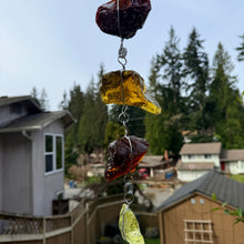 “Gleaming Glass - Sunrise” Hanging Glass Cullet Garden Sculpture – Blue Slag Glass Garland – Handmade Outdoor Hanging Decor (PNW Made)