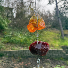 “Gleaming Glass - Sunrise” Hanging Glass Cullet Garden Sculpture – Blue Slag Glass Garland – Handmade Outdoor Hanging Decor (PNW Made)