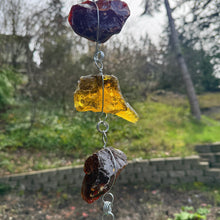 “Gleaming Glass - Sunrise” Hanging Glass Cullet Garden Sculpture – Blue Slag Glass Garland – Handmade Outdoor Hanging Decor (PNW Made)