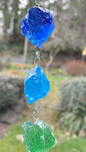 "Shimmering Glass Jewels" Hanging Glass Cullet Garden Sculpture -Glass Garland – Handmade Outdoor Hanging Decor (PNW Made)