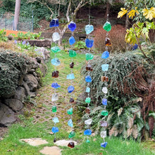 "Shimmering Glass Jewels" Hanging Glass Cullet Garden Sculpture -Glass Garland – Handmade Outdoor Hanging Decor (PNW Made)