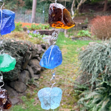 "Shimmering Glass Jewels" Hanging Glass Cullet Garden Sculpture -Glass Garland – Handmade Outdoor Hanging Decor (PNW Made)