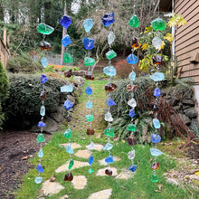 "Shimmering Glass Jewels" Hanging Glass Cullet Garden Sculpture -Glass Garland – Handmade Outdoor Hanging Decor (PNW Made)