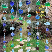 "Shimmering Glass Jewels" Hanging Glass Cullet Garden Sculpture -Glass Garland – Handmade Outdoor Hanging Decor (PNW Made)