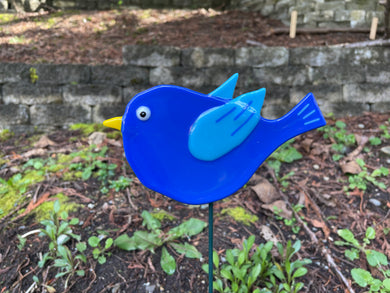 Blue Bird Plant Stake - Fused Glass Garden Art