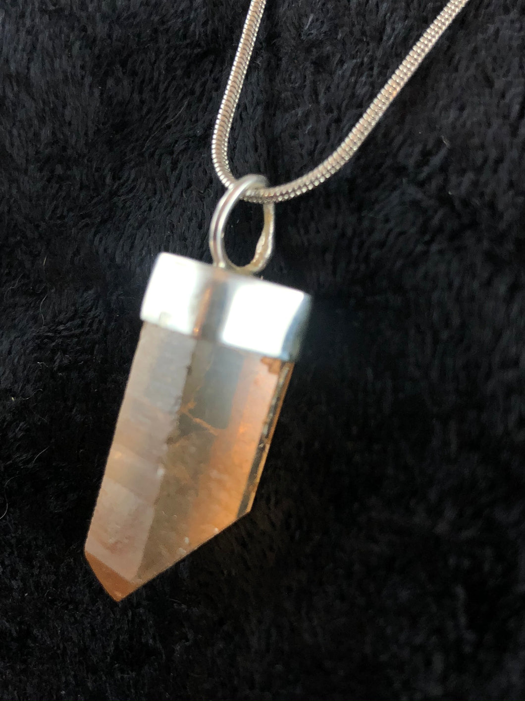 Tangerine Quartz Crystal Point Sterling Silver Pendant Necklace