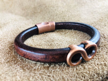 Distressed Brown Leather Bracelet with Antique Copper Infinity Slider