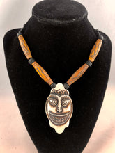 Carved Bone Tribal Smiling Face Mask Pendant Necklace