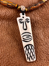 Carved Bone Tribal Face Mask Pendant Necklace