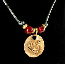 Double Heart Bronze Disc Pendant Necklace