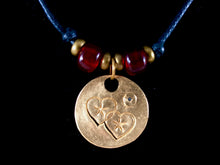 Double Heart Bronze Disc Pendant Necklace