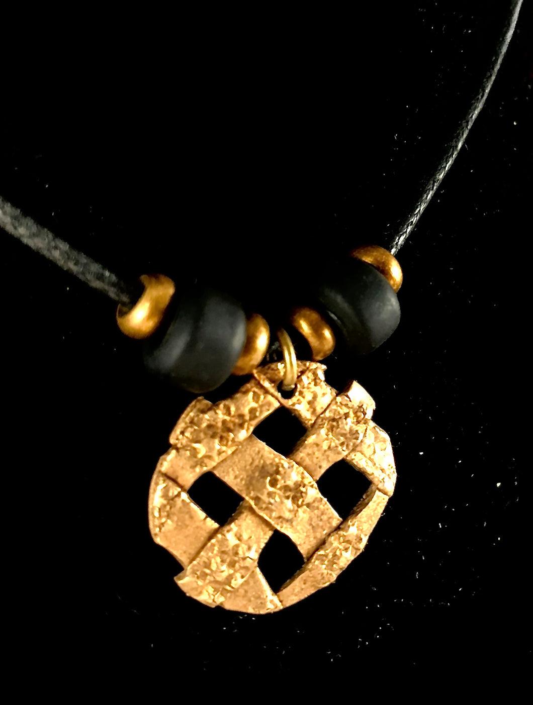 Woven Bronze Disc Pendant Necklace