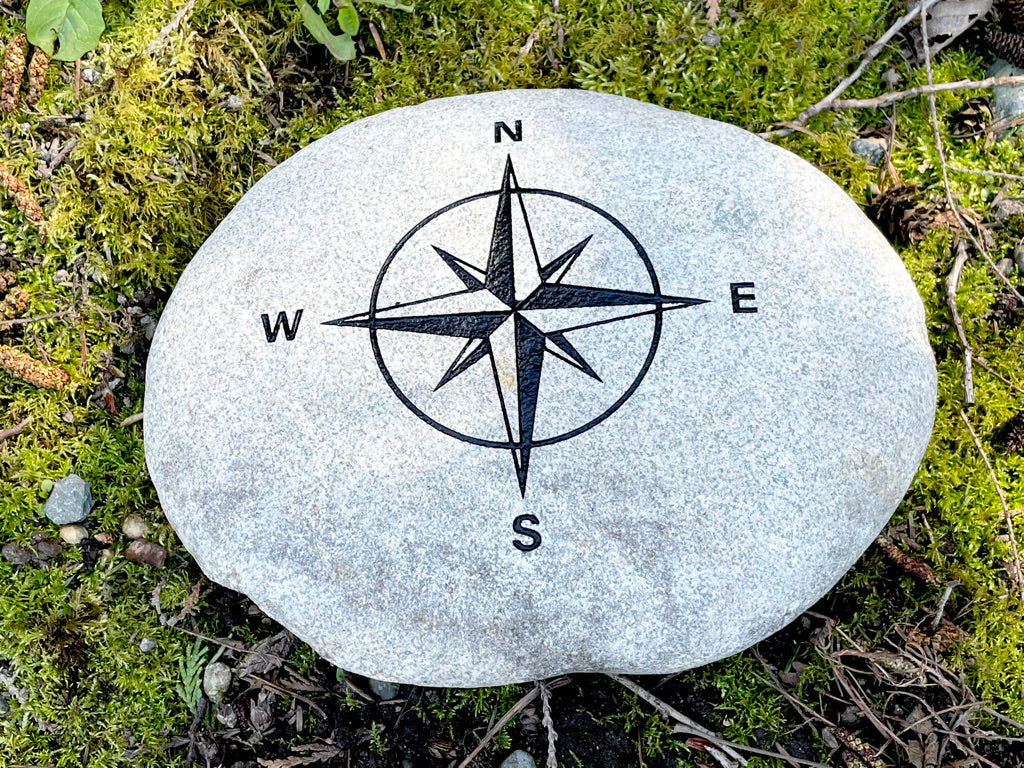 Compass Rose - Sand Carved Stone - Large 10-1/4
