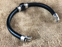 Black Leather Bracelet with Iridescent Ceramic Bead Slider