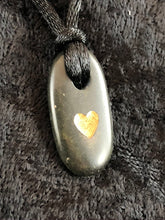 Basalt Sand Carved Golden Heart Focal Bead Necklace