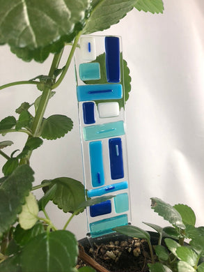 Fused Glass Plant Stake Totem - Blue Tones