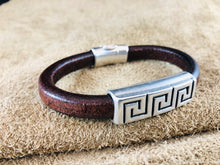 Leather Bracelet with Short Antique Silver Maze Slider