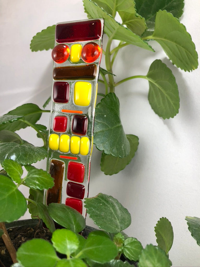 Fused Glass Plant Stake Totem - Red Tones