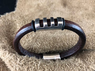 Leather Bracelet with Short Antique Silver Ladder Slider